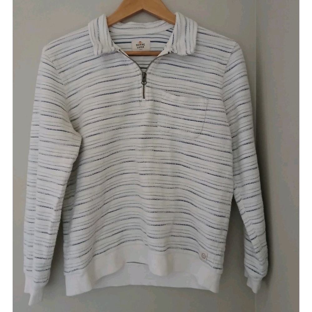 Marine Layer 1/4 Zip Boucle Shirt Size Small Striped Collar Pullover Preppy